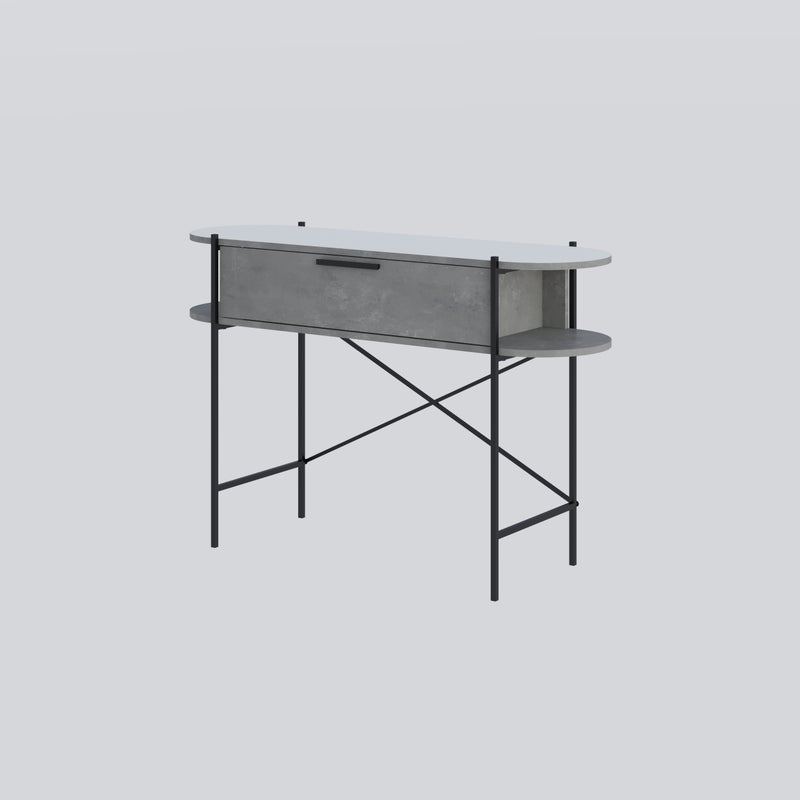 Mourah Home Otis Modern Console Table With Drawer & Open Shelves â€“ Metal Frame Entryway Table For Living Room, Hallway & Bedroom- Retro Grey/ White- 2 Years Warranty - Image 3